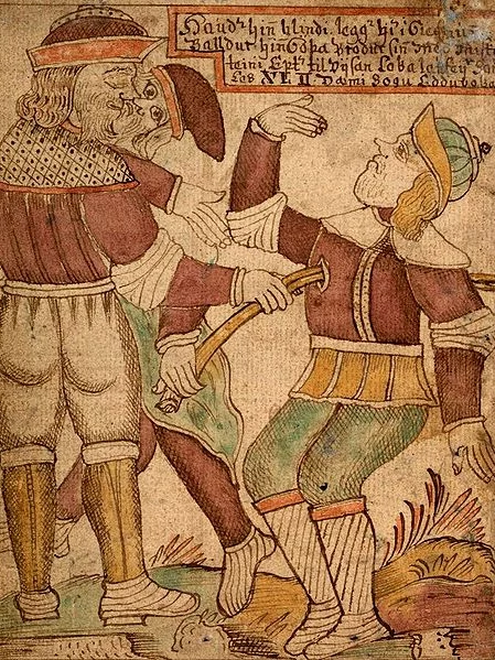 Balder, der Gott, der den Winter besiegte – und später durch einen Mistelzweig starb. Abbildung aus: SÁM 66, Manuskript, 18. Jahrhundert, Árni Magnússon Institut für Isländische Studien, Reykjavík