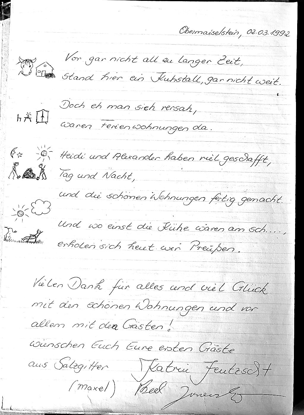 Gästebucheintrag Gästebuch im Urlaub - Hörnerdörfer im Allgäu