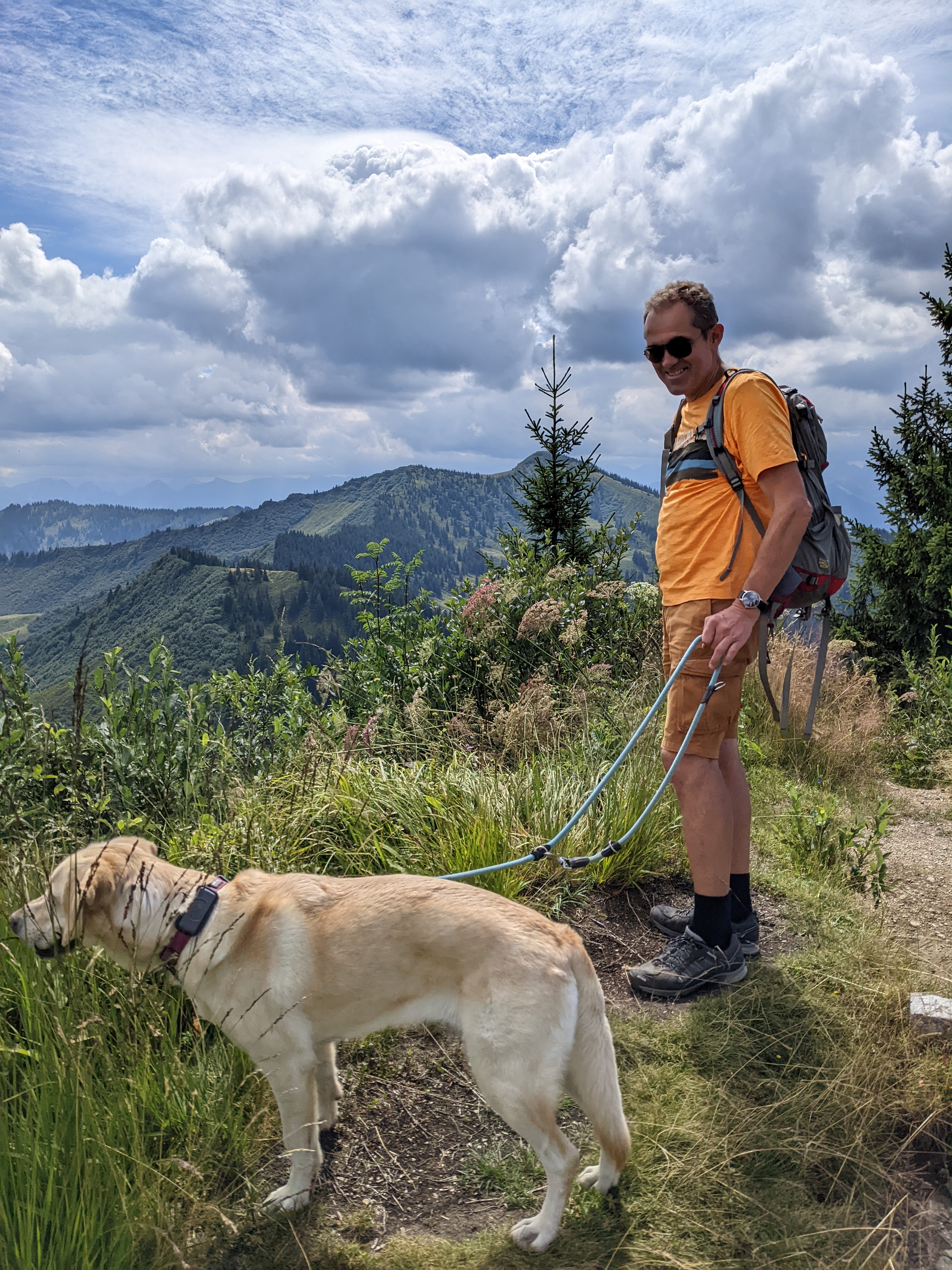 Ausblick genießen beim Wandern mit Hund in den Alpen