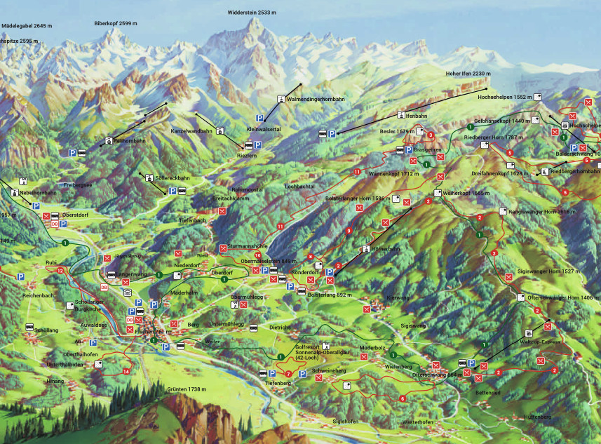Sommer-Panoramakarte der Hörnerdörfer im Allgäu