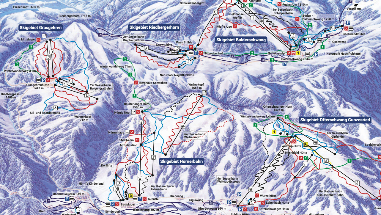 Winter-Panoramakarte der Hörnerdörfer im Allgäu