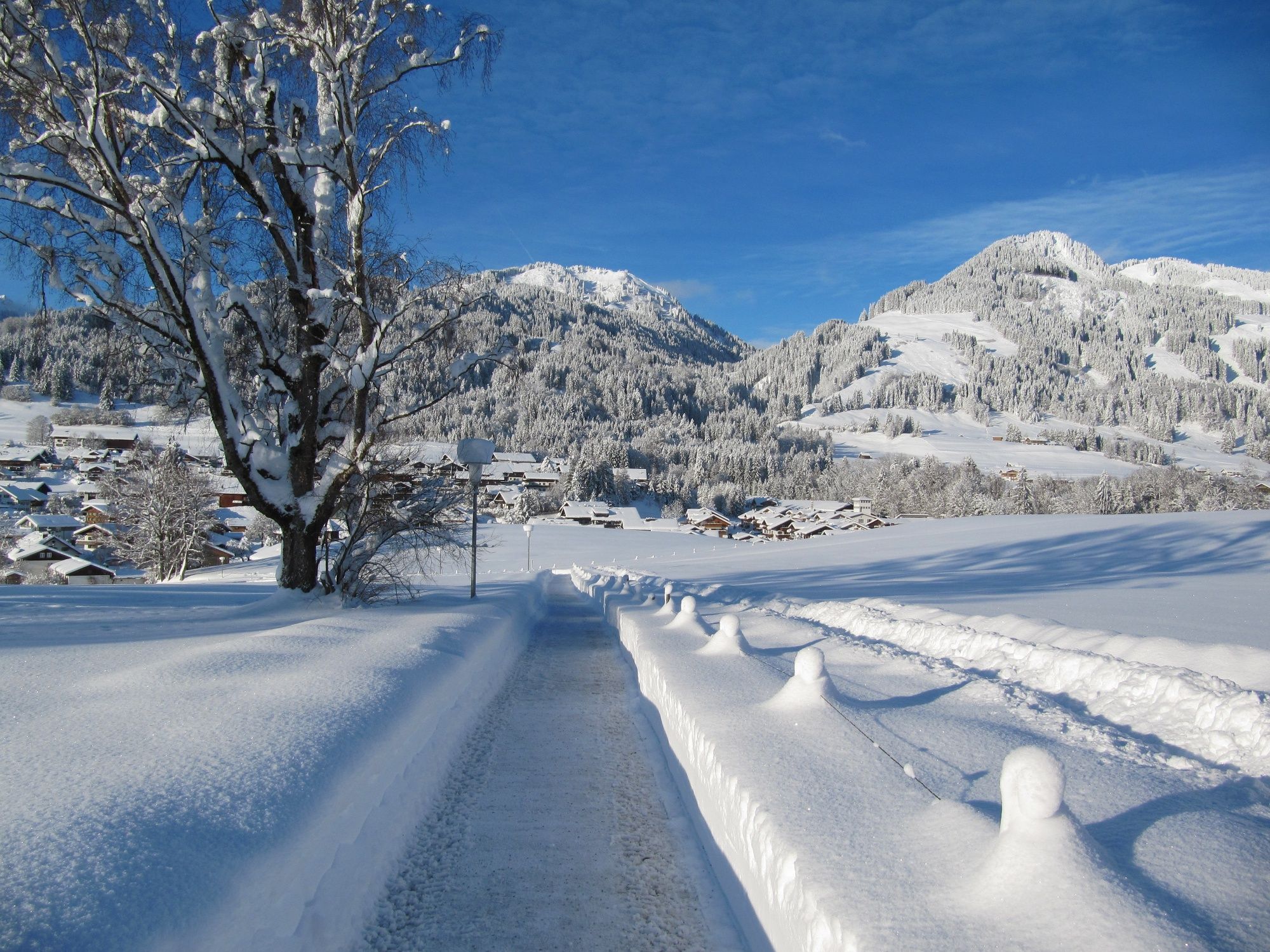 Verschneiter Winterwanderweg zur Spöckwiese in Obermaiselstein