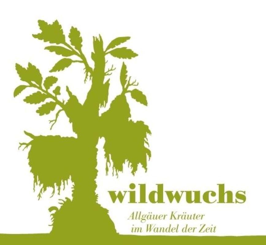 Die Grafik einer Pflanze oder eines Baumes in hellem Grün mit dem Namen der Ausstellung "Wildwuchs".