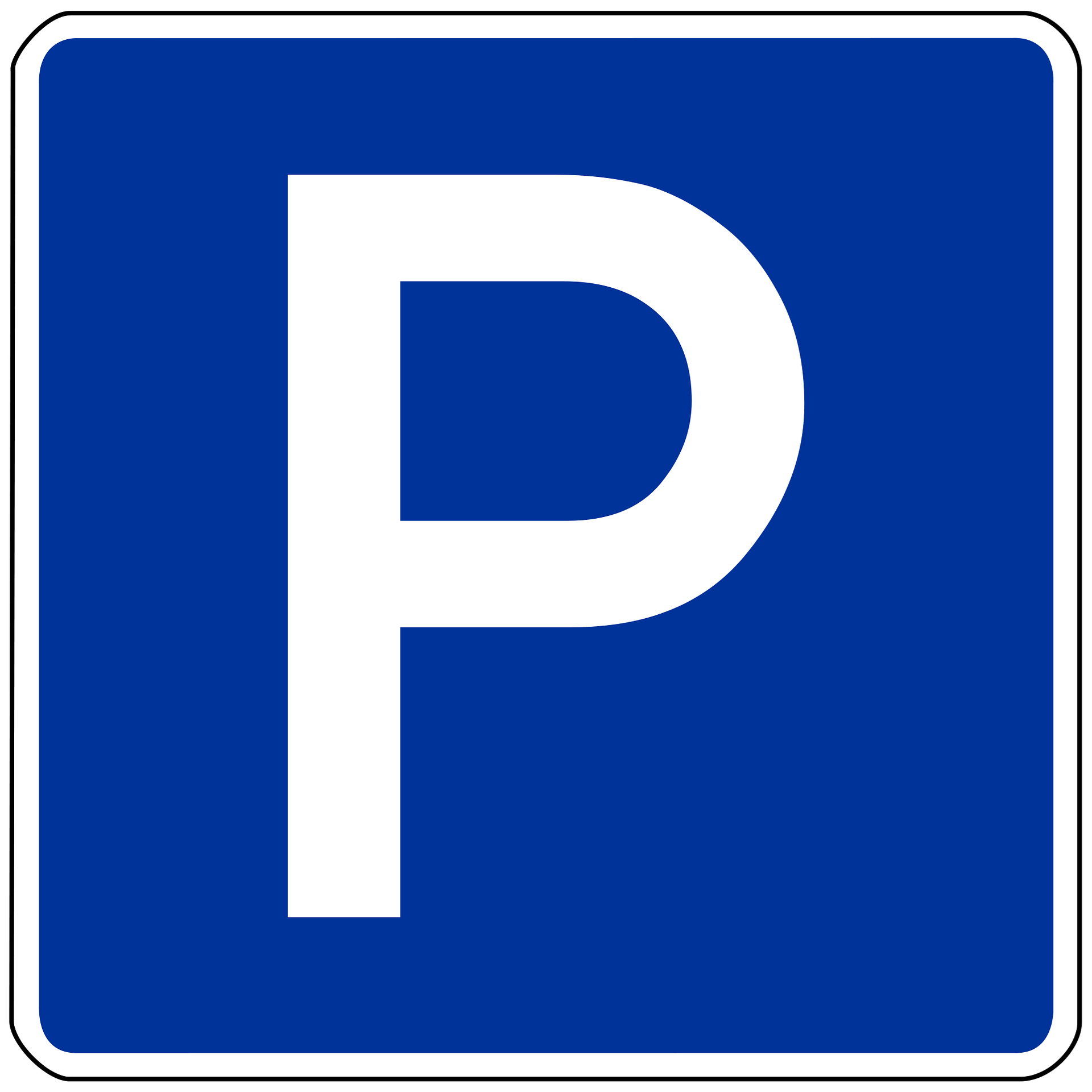 Parkplatzschild. Blauer Hintergrund mit weißen "P".