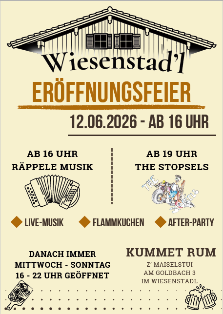 Ein Plakat mit allen Angaben zu der Eröffnungsfeier vom Wiesenstad´l in Obermaiselstein.