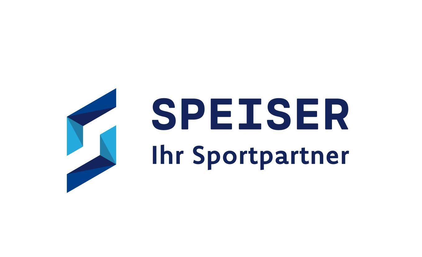 Ein Logo mit dem Namen "SPEISER" und dem Slogan "Ihr Sportpartner". Das Design besteht aus einer modernen Grafik in Blau- und Türkistönen.