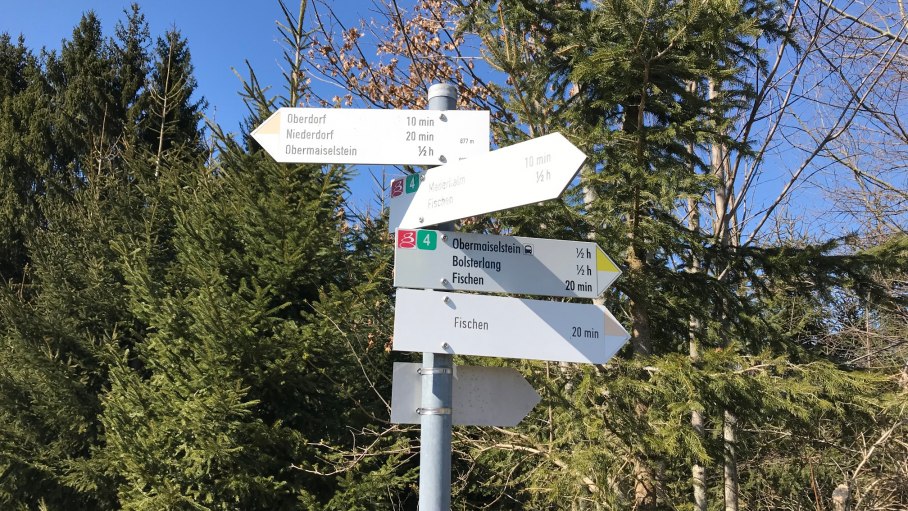 Wegweiser Richtung Oberdorf, Niederdorf, Obermaiselstein