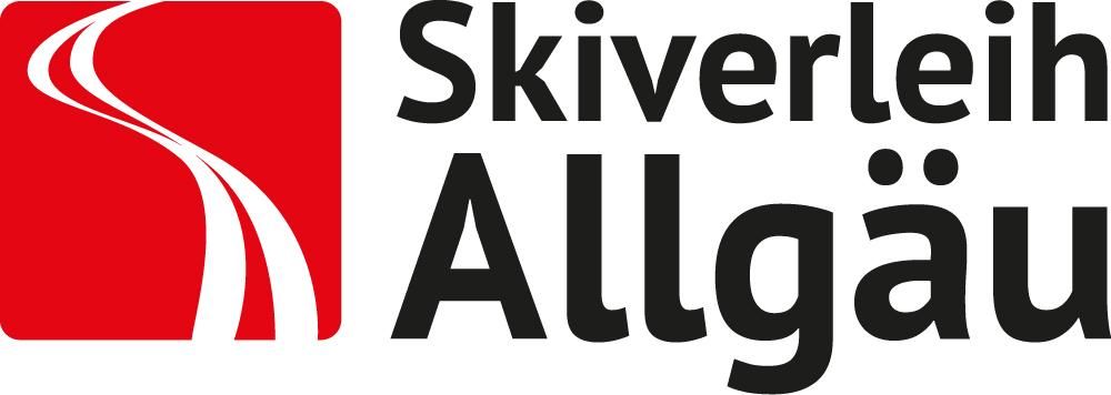 Das Logo des Skiverleihs Allgäu: links ein rotes Quadrat mit zwei weißen "Skispuren", die Schrift ist schwarz.