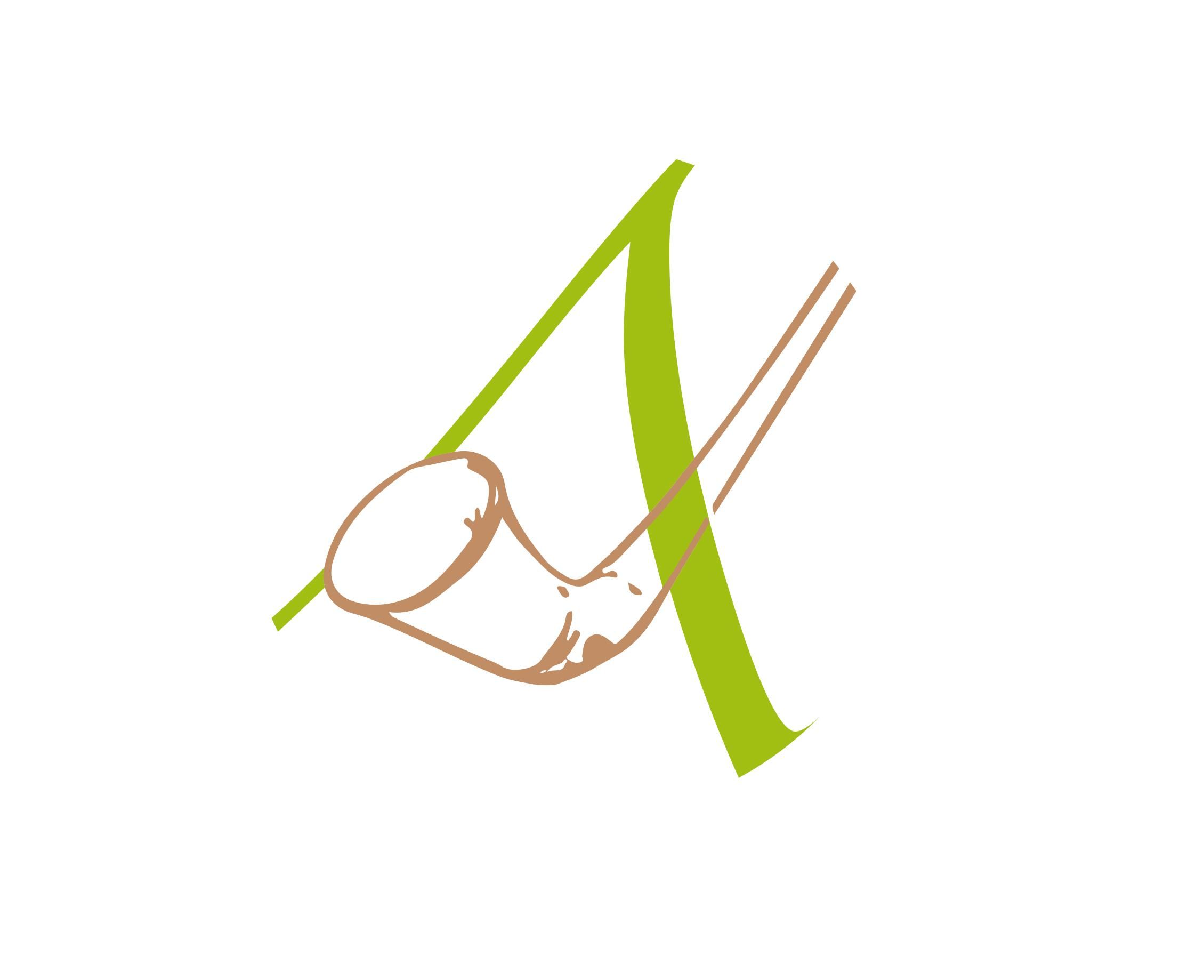 Logo des Landhotel Alphorn: Ein stilisierter, grüner Buchstabe "A" mit einer darunterliegenden, braunen Silhouette eines Alphorns.